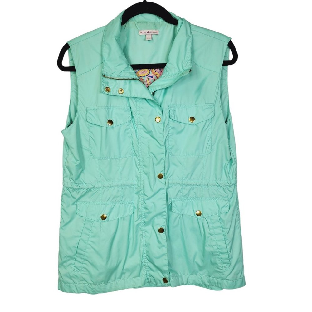 Peter Millar Women's Windbreaker Golf Tennis Vest Size Medium Aqua Paisley Large